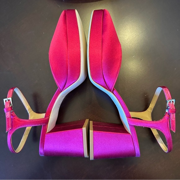 NIB Reformation Marisol Platform Heel 8.5 Rhubarb Magenta Fuschia Satin - Picture 6 of 11